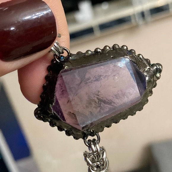 Handmade maille gemstone amethyst crystal chain necklace - Picture 10 of 16